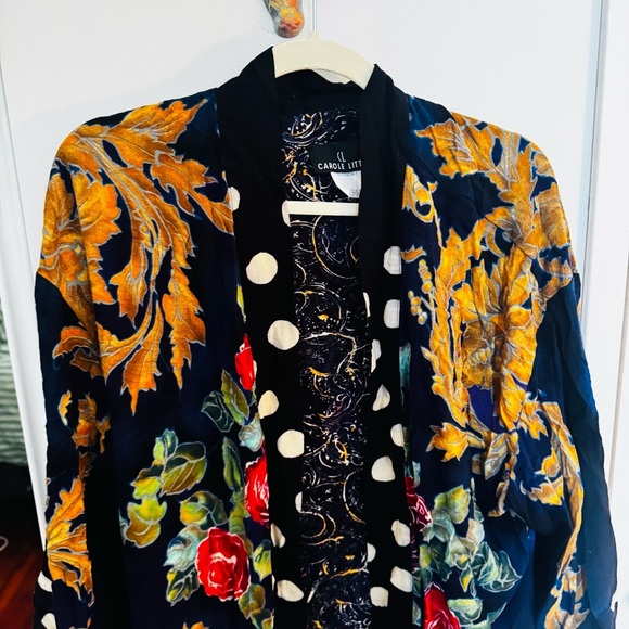 CAROLE LITTLE Black Blazer with Gold Polka Dot and Floral Design - SZ Large - Picture 2 of 6